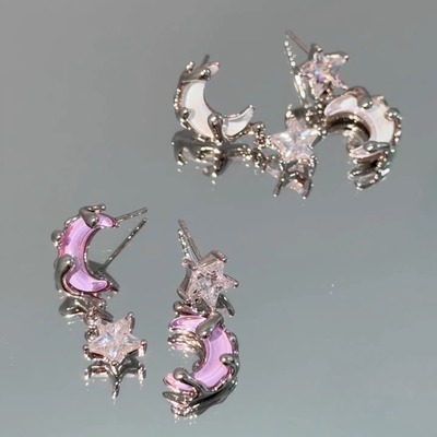 旭平星星月亮不对称设计感耳钉女甜美度假风海边清透感气质耳饰