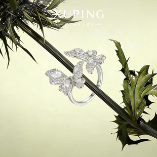 轻奢个性 翩翩起舞密镶双蝴蝶戒指时尚 高级感指环 蝶舞双栖 旭平