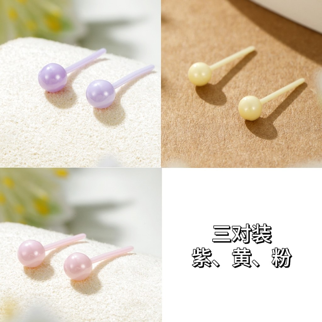 旭平圆珠款三色一卡三对简约通勤多巴胺风陶瓷耳钉耳饰