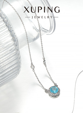 旭平包边蓝色微镶圆形项链易搭通勤千金氛围感优雅太阳花锁骨链