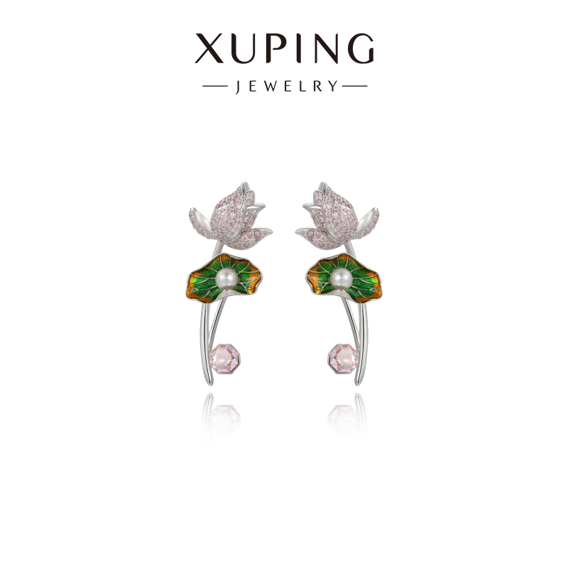 旭平荷花轻奢仿水晶优雅耳饰时尚新中式国风设计感精致女