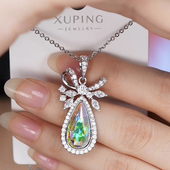 柔柔仿水晶系列时尚 轻奢蝴蝶结拼接水滴形项链小众高级感锁骨链