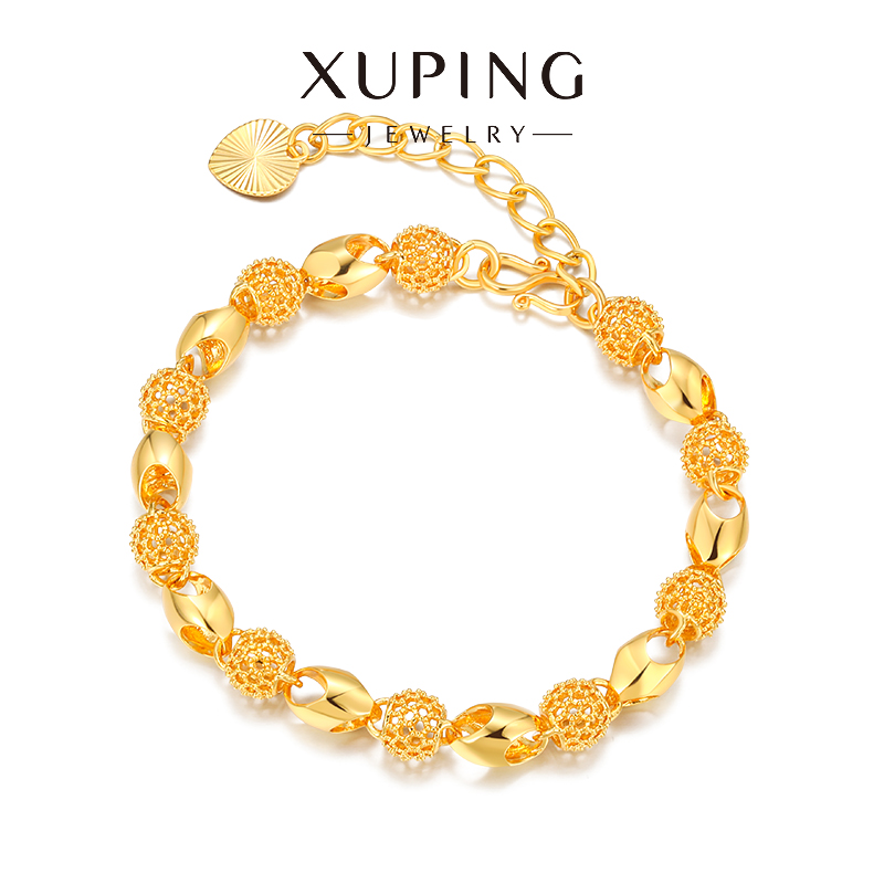 旭平合金手链时尚镂空仿黄金色简约光面圆珠女手链