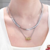 旭平双层叠戴蛇骨项链简约个性 ins冷淡风小众设计高级感锁骨链