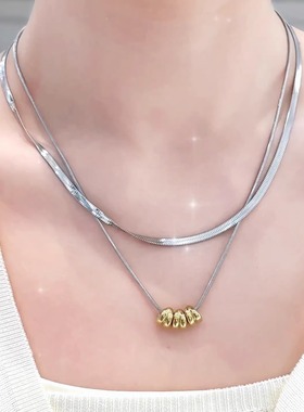 旭平双层叠戴蛇骨项链简约个性ins冷淡风小众设计高级感锁骨链
