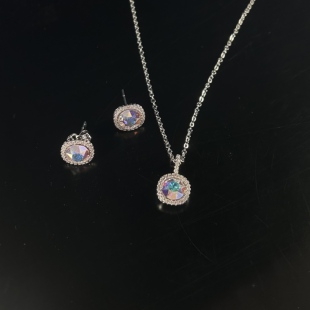 旭平合金仿水晶方块耳饰项链两件套