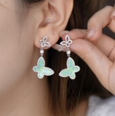 旭平微镶双蝴蝶耳钉时尚 轻奢小众设计高级感甜美气质耳饰