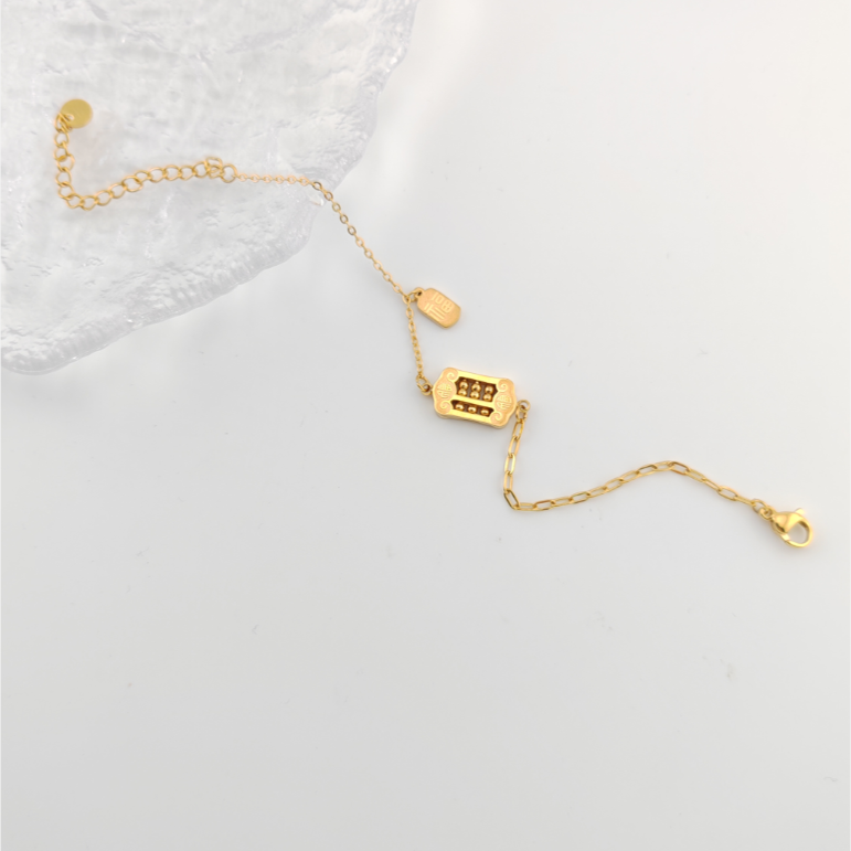 旭平复古新中式风仿黄金色时尚简约合金算盘手链单戴叠戴层次感