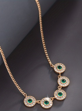 旭平时尚简约气质高级感绿色圆饼小众设计项链