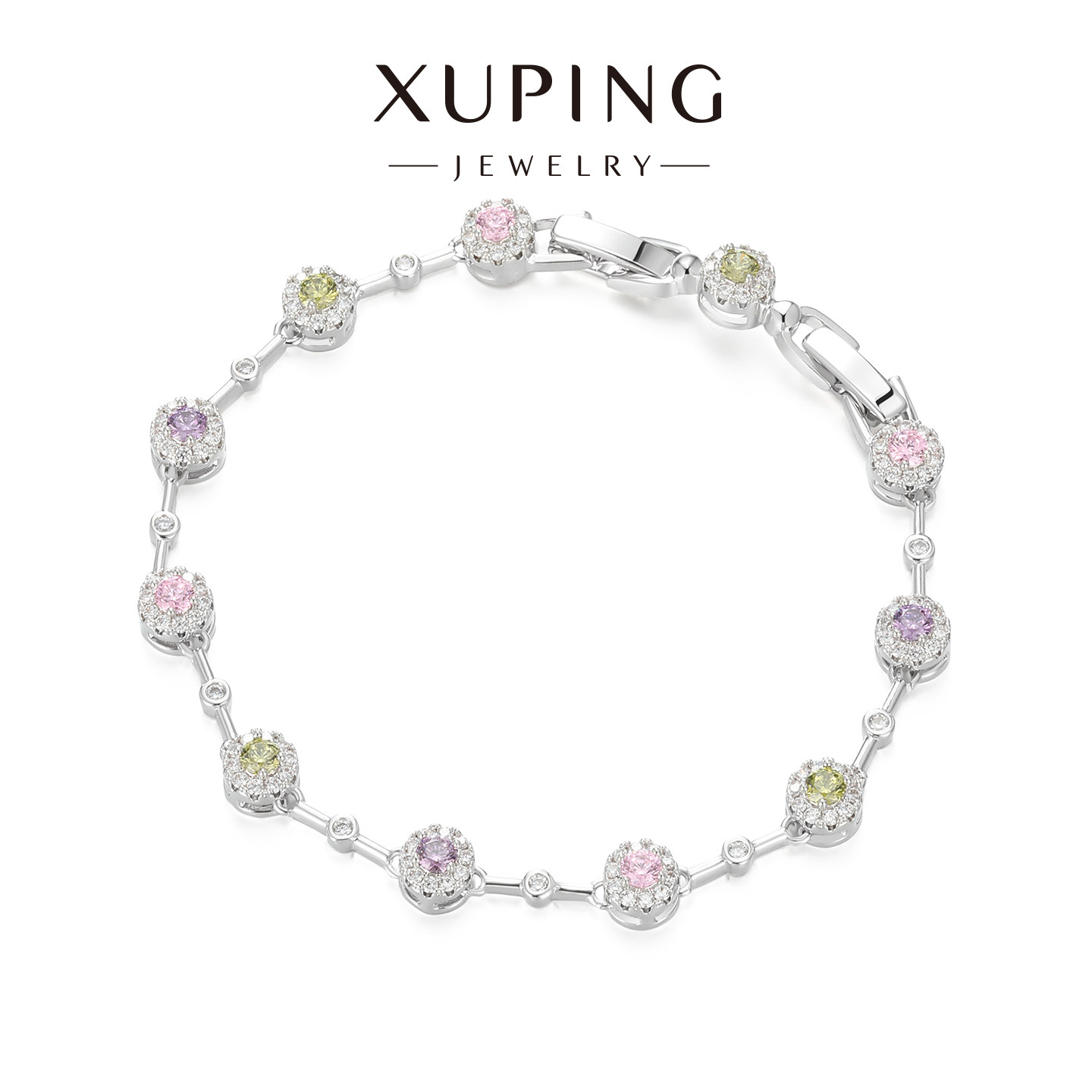 旭平彩宝系列璀璨圆形手链女镶嵌人造石手饰轻奢精致高级感送女友