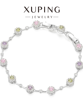 旭平彩宝系列璀璨圆形手链女镶嵌人造石手饰轻奢精致高级感送女友