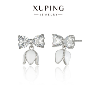 气质甜美耳饰 法式 旭平白色铃兰花蝴蝶结耳钉女小巧时尚 设计感夏季