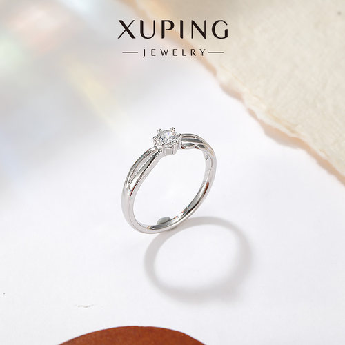 旭平【天使之翼】简约通勤六爪时尚简约假双层易搭单石戒指