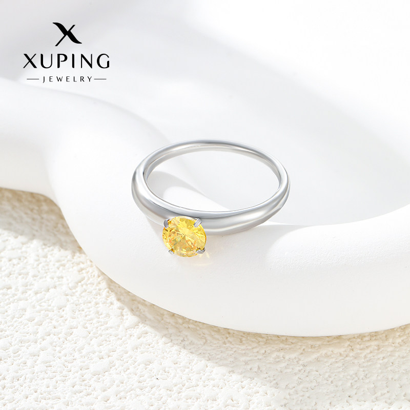 旭平黄色人造石四爪合金戒指