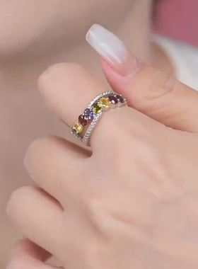 旭平彩宝系列法式风镶嵌人造石双排交叉戒指时尚高级感气质食指戒