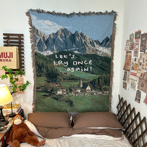 阿尔卑斯山 自然原野风景治愈装饰挂毯墙面休闲沙发毯披肩盖毯巾