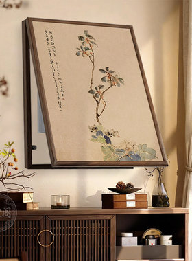 桂菊图中古风实木框电表箱挂画宋代美学餐厅竖幅遮挡配电箱挂画框