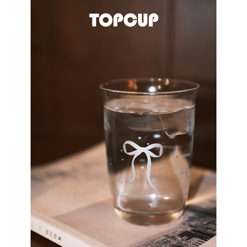 TOPCUP蝴蝶结星星咖啡高颜值U型薄翻口耐冷热简约高硼硅玻璃杯子