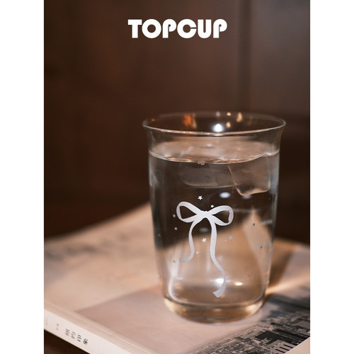 TOPCUP蝴蝶结星星咖啡高颜值U型薄翻口耐冷热简约高硼硅玻璃杯子