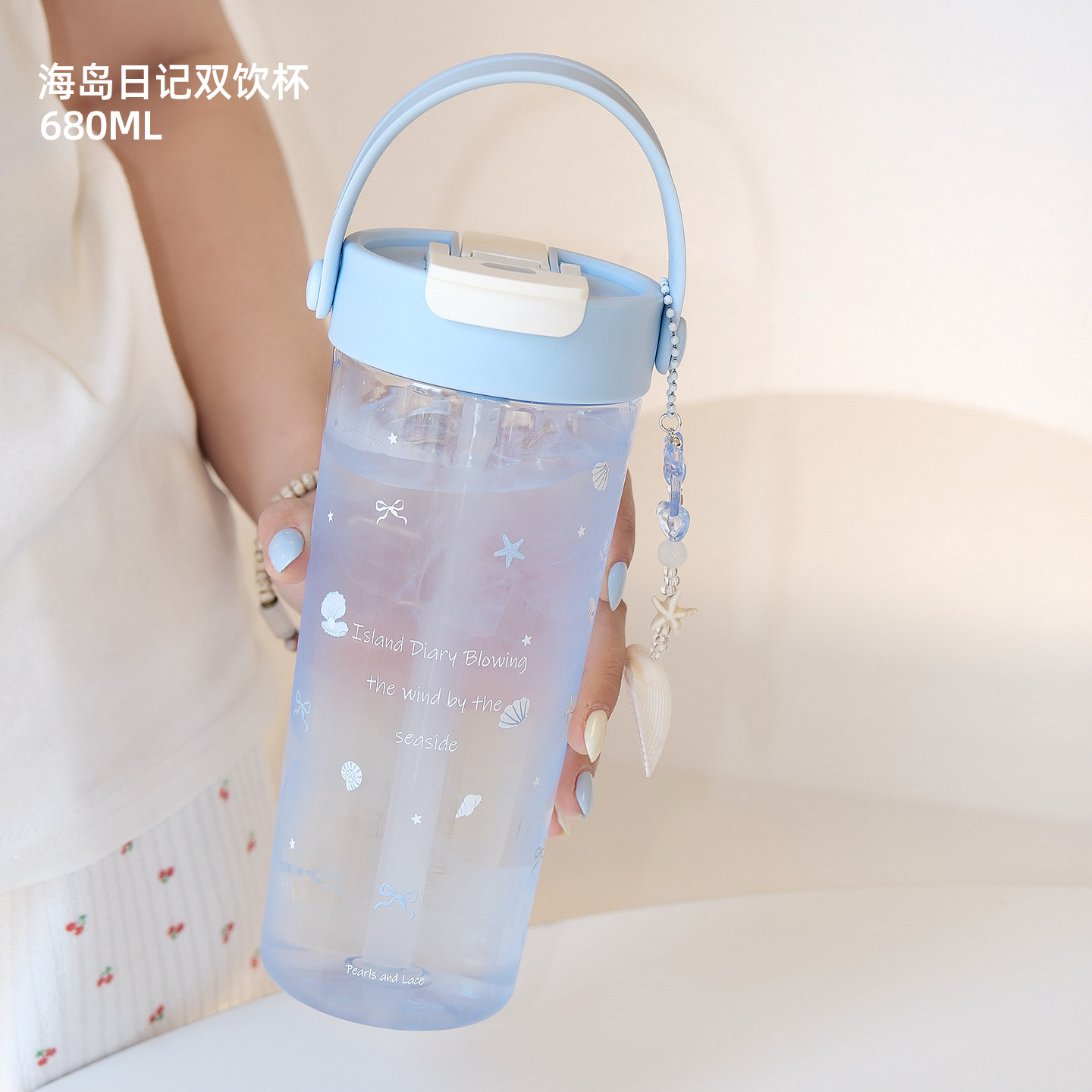 TOPCUP女生高颜值大容量tritan塑料耐高温吸管双饮便携随手水杯子图片
