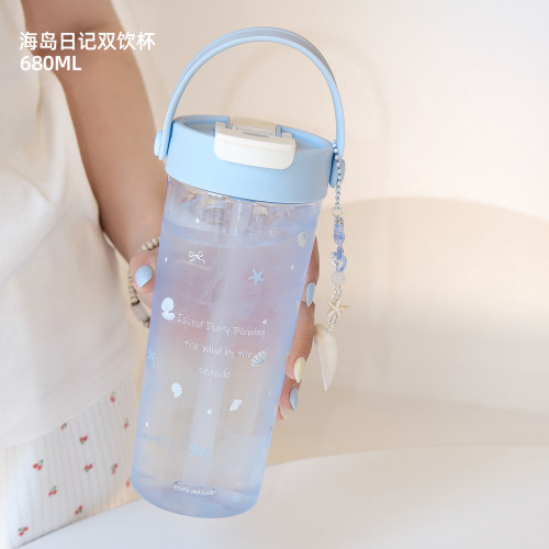 TOPCUP女生高颜值大容量tritan塑料耐高温吸管双饮便携随手水杯子