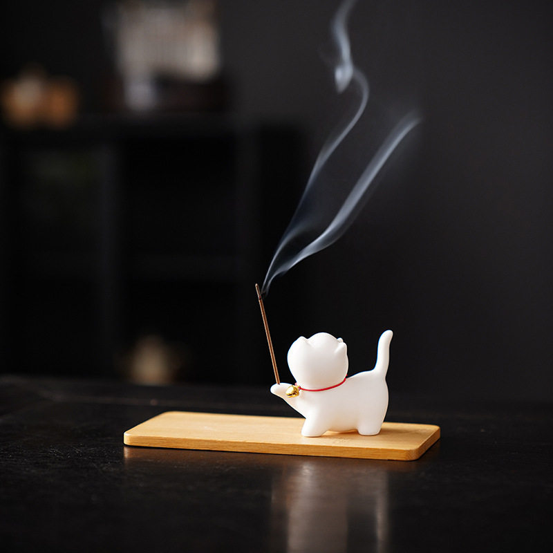 故宫猫香插 茶桌品香工艺品陶瓷香托/香盘/香座/香