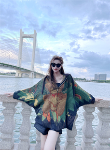 秋冬新款花色个性百搭宽松拉链休闲开衫毛衣外套连帽上衣女