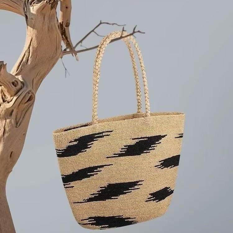 高品质拉菲草托特包迷彩图案沙滩度假草编包跨境随性手提单肩包,特色手工艺,竹编/竹雕,淘宝优惠券,粉丝福利购,淘宝优惠卷