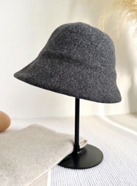 高品质秋冬羊毛渔夫帽女手感柔软时尚灰色黑色水桶帽显脸小盆帽潮