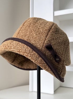 软糯肌理感羊毛报童帽大头围保暖鸭舌帽秋冬护耳兜兜帽优雅渔夫帽