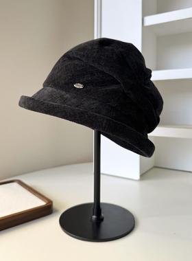 日系优雅大头围卷边帽檐保暖渔夫帽女秋冬时尚复古文艺风兜兜帽潮