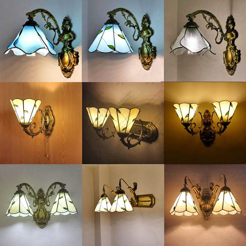 多头厚镜欧式led镜前灯卧室客厅过道楼梯创意美式拉绳开关壁灯