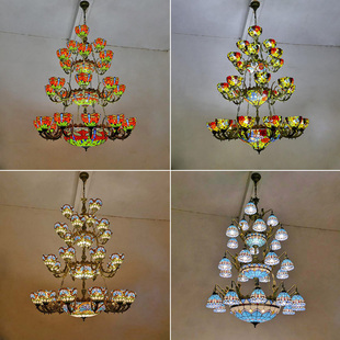 巴洛克四层复式 楼多层别墅铁艺大吊灯 别墅彩色玻璃酒店灯 欧美式