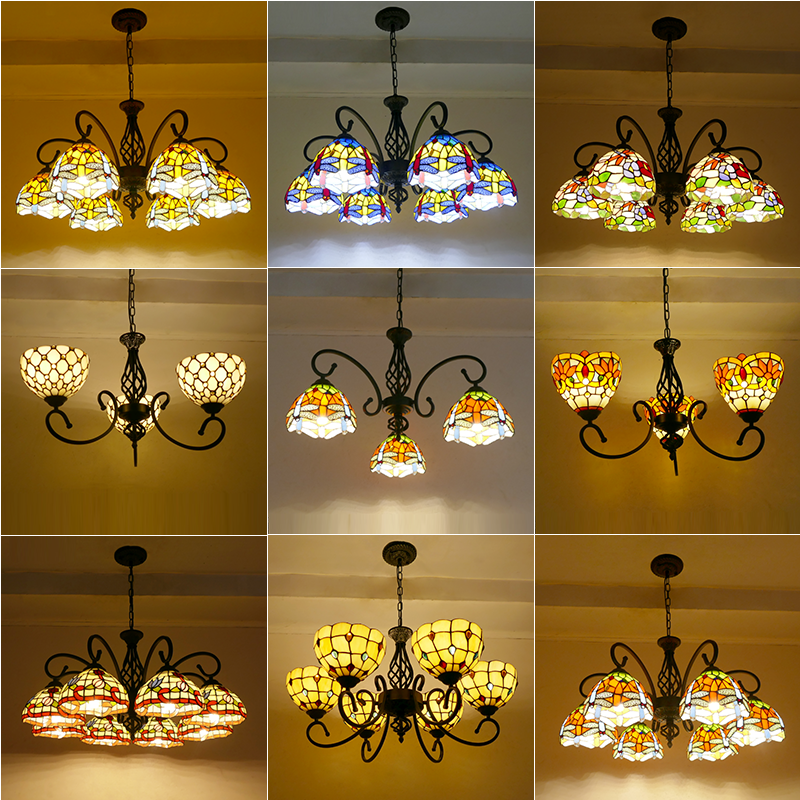 蒂凡尼复古彩色玻璃卧室吸吊灯