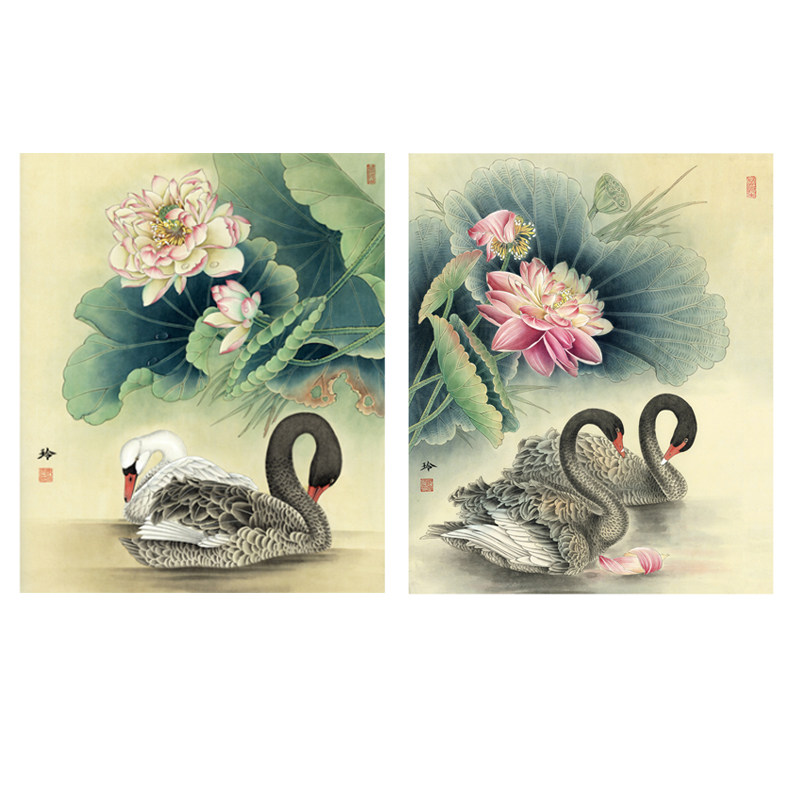 (有步骤)国画工笔画打印白描底稿郑玲玲竖幅鹅临摹勾线过稿练习