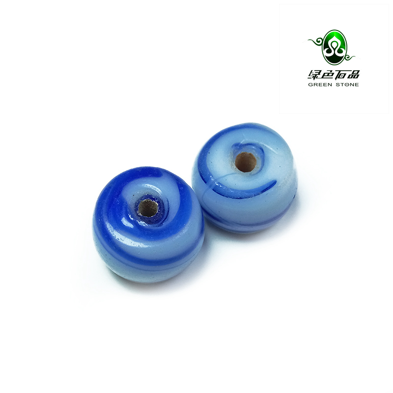lssp/绿色石品wp583 不还价 多宝配珠一对清代搅胎老琉璃剁珠子