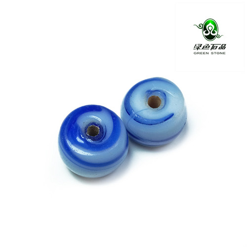 lssp/绿色石品wp583 不还价 多宝配珠一对清代搅胎老琉璃剁珠子
