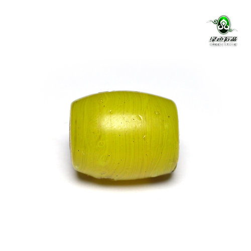 lssp/绿色石品gz2004-不还价 藏清代官造绞胎芒果黄老琉璃配珠DIY