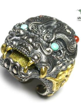 霸气风925银绿松石戒指