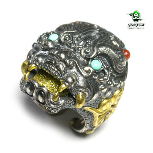 霸气风925银绿松石戒指