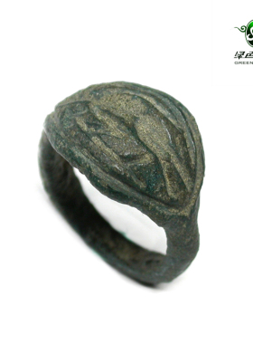 lssp/绿色石品gz3511 不还价人物铁质老印章戒指小内径老物件收藏