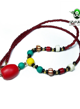 lssp/绿色石品wp1305 不还价 清代红雪巴琉璃吊坠民族风锁骨项链