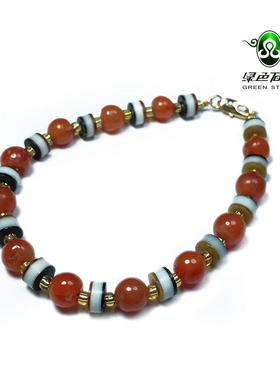 lssp/绿色石品wp1054 不还价 清代红玛瑙+片老琉璃男女款手链