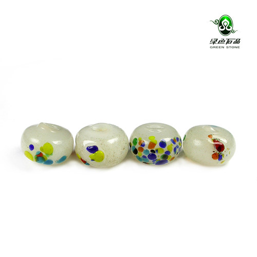 lssp/绿色石品wp35 不还价 老点彩琉璃珠子 清代老算盘珠DIY配珠