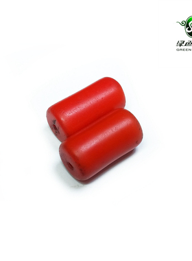 lssp/绿色石品wp149 不还价 清代牛血红色老琉璃管珠 一对配珠