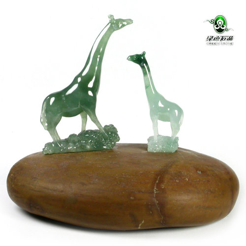 lssp/绿色石品gy726不还价双鹿翡翠小摆件冰种飘花动物子鹿送证