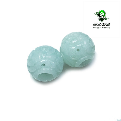 lssp/绿色石品wp664 不还价 小年份一对老翡翠手工透雕对珠配珠