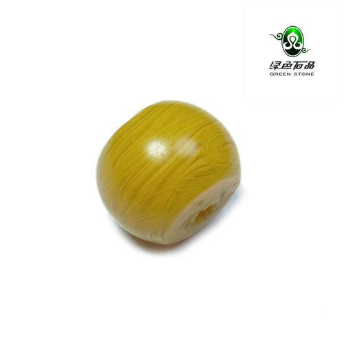 lssp/绿色石品wp687 不还价 清代散珠官造芒果黄搅胎琉璃DIY古珠