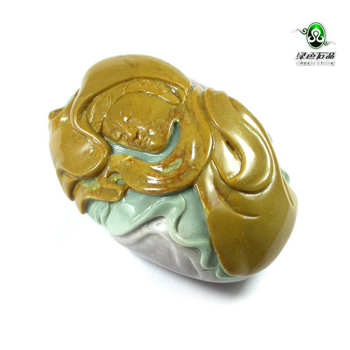 lssp/绿色石品mz2073 不还价 天然海洋石手把件 多彩玛瑙俏色玩件