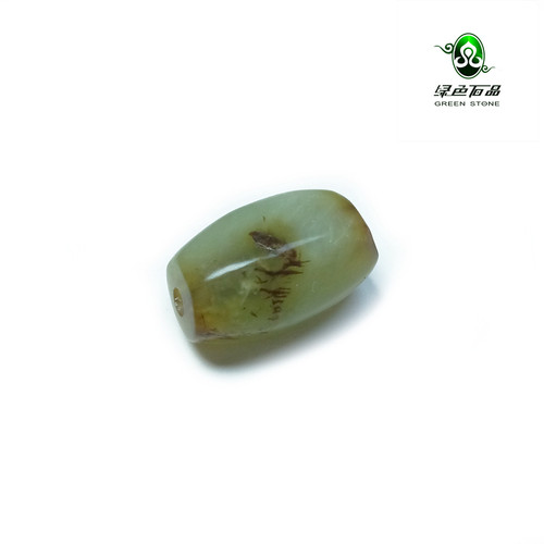 lssp/绿色石品wp208 不还价 清代老地方玉配珠 DIY多棱面橄榄珠